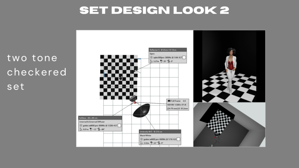 A picture of a set design using a 3D photography studio design program to ensure I create the portfolio I want. 